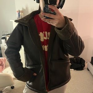 Brown fleeced lined leather jacket